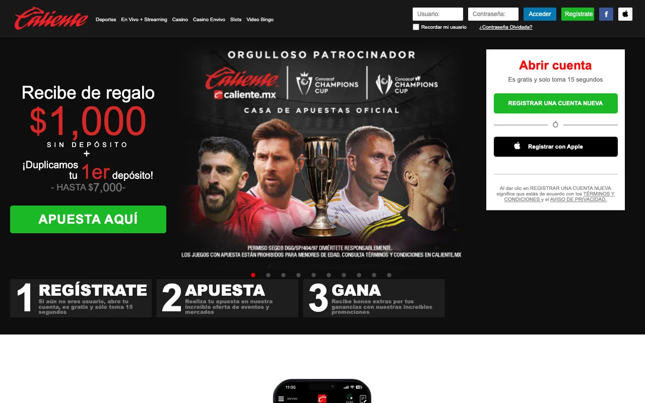 Caliente.mx casino y apuestas: bono de $1,000 sin depósito y la mejor cobertura deportiva de México